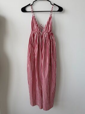Red stripe cotton strap midi dress size 34 XS